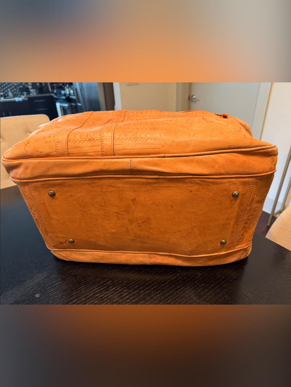 Handmade Tan Leather Travel/Weekender Bag from Oaxaca Mexico - Picture 5 of 9